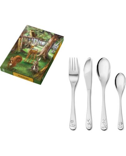 Комплект детски прибори за хранене Zilverstad - Животинки, 4 части - 1