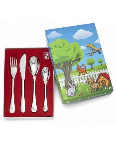 Комплект детски прибори за хранене Zilverstad - Домашни любимци, 4 части - 6