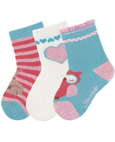 Комплект детски чорапи Sterntaler - Със сова, 19/22, 12-24 месеца,  3 чифта - 1