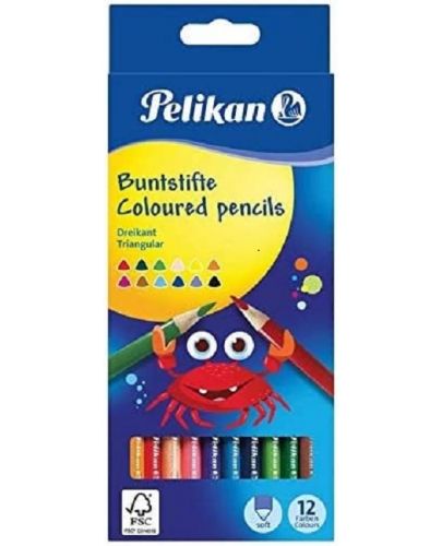Комплект цветни триъгълни моливи Pelikan - 12 цвята - 1