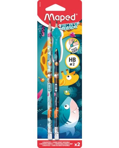 Комплект моливи Maped Jungle Fever - HB, 2 броя + ръкохватка - 1