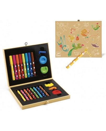 Комплект за рисуване Djeco - Colour Box, 22 части - 2