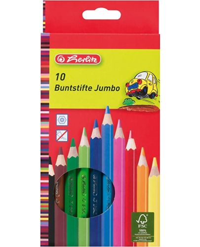 Комплект цветни моливи Herlitz - Jumbo, 10 броя - 1