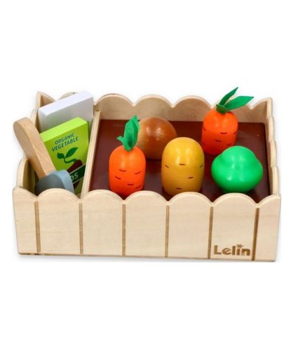 Комплект дървени играчки Lelin - Зеленчуци за засаждане - 3