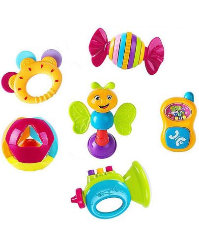 Комплект бебешки дрънкалки Hola Toys, 6 броя - 1