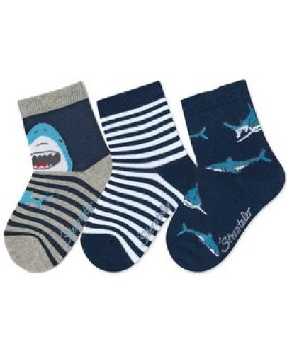 Комплект детски чорапи Sterntaler - С акули, 19/22 размер, 12-24 месеца, 3 чифта - 2