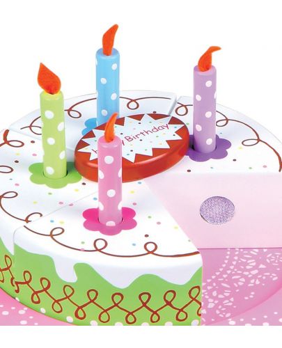 Игрален комплект Lelin - Дървена сметанова торта за рожден ден - 3