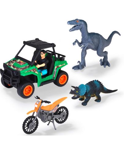Комплект Dickie Toys - 2 превозни средства и 2 динозавъра - 2