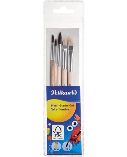 Комплект обли и плоски четки за рисуване Pelikan Starter – 5 броя - 1