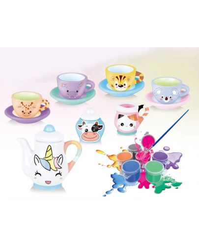 Комплект за оцветяване Felyx Toys - Керамичен сервиз за чай, Животни, 18 части - 2