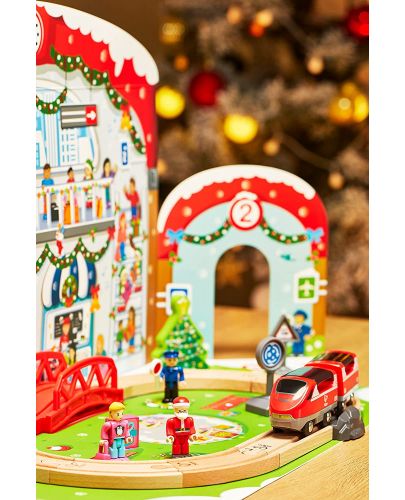 Коледен календар Hape - Коледна гара, с дървени играчки - 3