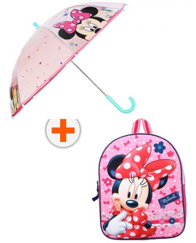 Комплект за детска градина Vadobag Minnie Mouse - Раница на точки с 3D ефект и чадър - 1