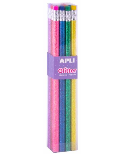 Комплект блестящи моливи с гумичкa Apli - 12 броя - 1