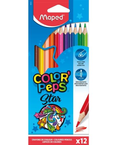 Комплект цветни моливи Maped Color Peps - Star, 12 цвята - 1