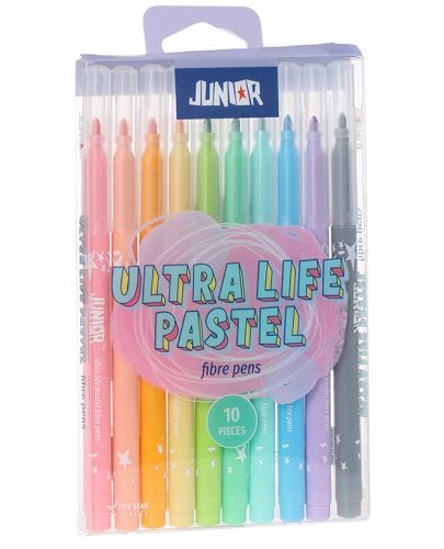 Комплект флумастери Junior - Ultra life, 10 пастелни цвята - 1