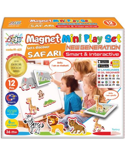 Комплект Jagu - Магнитни говорещи играчки, сафари, 12 части - 1