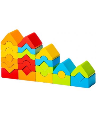 Комплект дървени блокчета Cubika - Цветни кули, 25 броя - 1