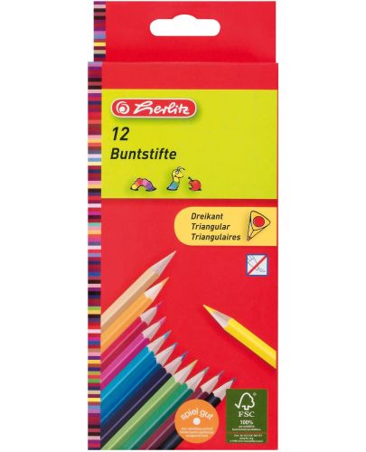 Комплект цветни триъгълни моливи Herlitz - 12 броя - 1