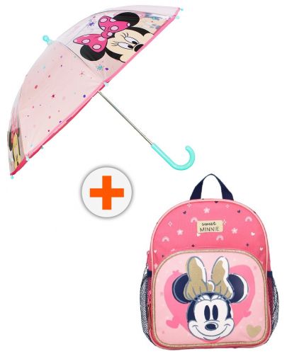 Комплект за детска градина Vadobag Minnie Mouse - Раница със странични джобчета и чадър - 1