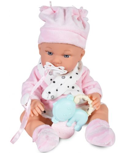 Кукла-бебе Moni - С розово халатче и аксесоари, 36 cm - 3
