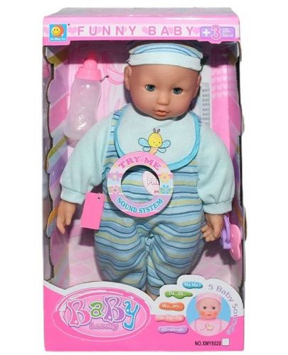 Кукла-бебе Raya Toys - С функции и аксесоари, синьо - 1