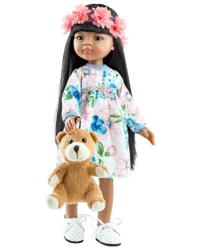 Кукла Paola Reina Amigas - Мейли, с рокля на цветя и лента, 32 cm - 1