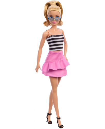 Кукла Barbie Fashionistas - С черно-бял потник и розова пола - 1