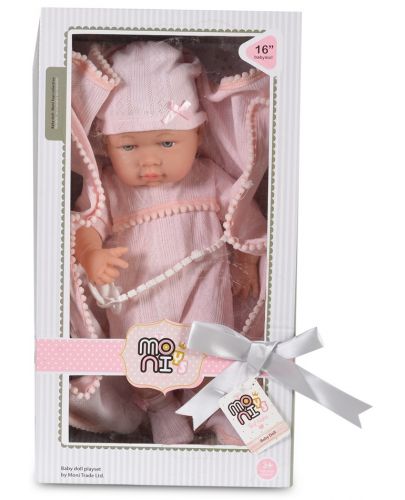 Кукла-бебе Moni - С розово одеялце и розова шапка, 41 cm - 3