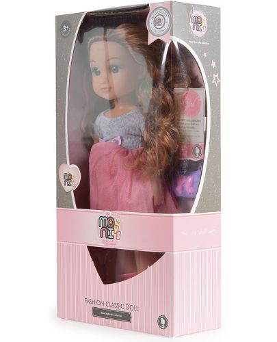 Кукла Moni - С рокля с розов тюл и розови ботуши, 36 cm - 3