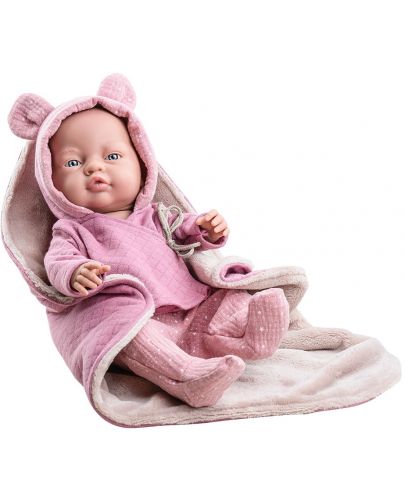 Кукла-бебе Paola Reina Los Bebitos - Bebita, с лилави ританки и горнище с ушички, 45 cm - 1