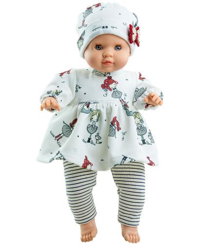 Кукла-бебе Paola Reina Manus - Анжела, с бяла туника на момиченца и шапка, 36 cm - 1