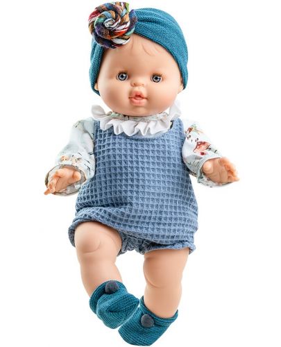 Кукла-бебе Paola Reina Los Gordis - Бланка, със син гащеризон и лента, 34 cm - 1