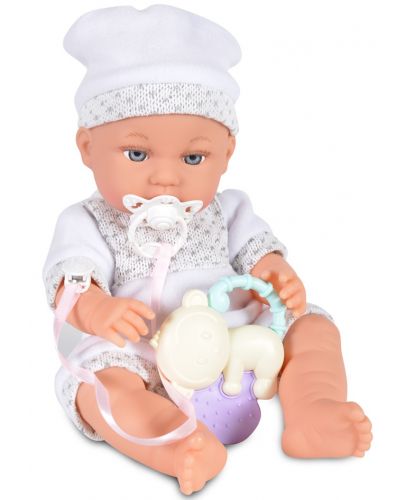 Кукла-бебе Moni - Със сиво одеялце и аксесоари, 36 cm - 3