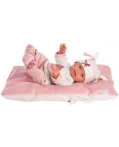 Кукла-бебе Llorens - С розови дрешки, възглавничка и бяла шапка, 26 cm - 3
