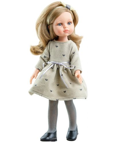 Кукла Paola Reina Amigas - Карла, със сива рокля със сърчица, 32 cm - 1