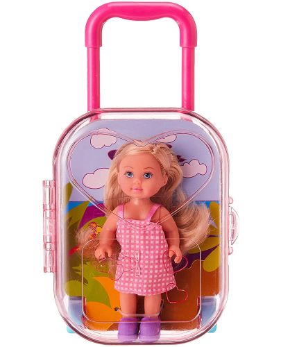 Кукла Simba Toys Evi Love - Еви в куфарче, с розова карирана рокля - 1
