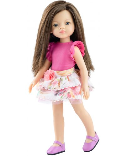 Кукла Paola Reina Amigas - Лу, с розово потниче и пола с цветя, 32 cm - 1