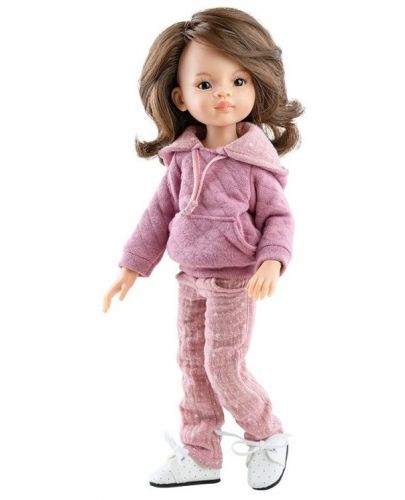 Кукла Paola Reina Amgas - Лу, с лилава блуза с качулка и панталон, 32 cm - 1