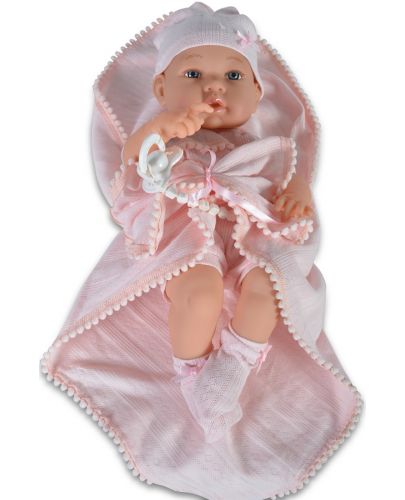 Кукла-бебе Moni - С късо розово боди и розово одеялце, 41 cm - 1