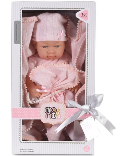 Кукла-бебе Moni - С късо розово боди и розово одеялце, 41 cm - 3