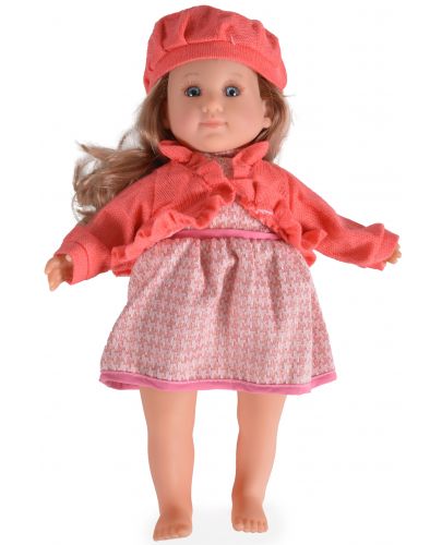 Кукла Moni - С розова рокля, жилетка и шапка, 46 cm - 1