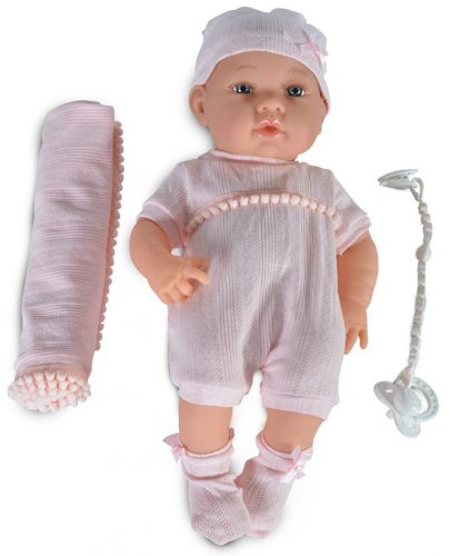 Кукла-бебе Moni - С розово одеялце и розова шапка, 41 cm - 1