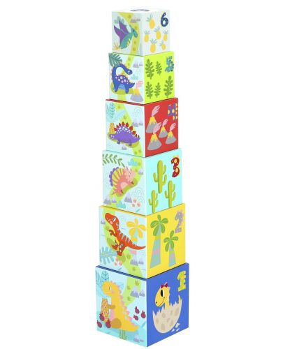 Кула от картонени кубчета с фигури Tooky Toy - Динозаври - 2