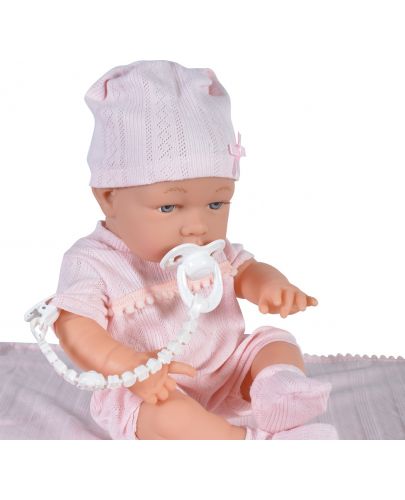 Кукла-бебе Moni - С късо розово боди и розово одеялце, 41 cm - 2
