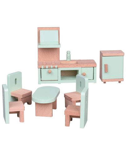Комплект дървени мини мебели Lelin - Кухня, 7 части - 1