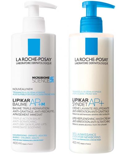 La Roche-Posay Lipikar Комплект - Измиващ крем и Балсам за лице и тяло, 2 x 400 ml - 1