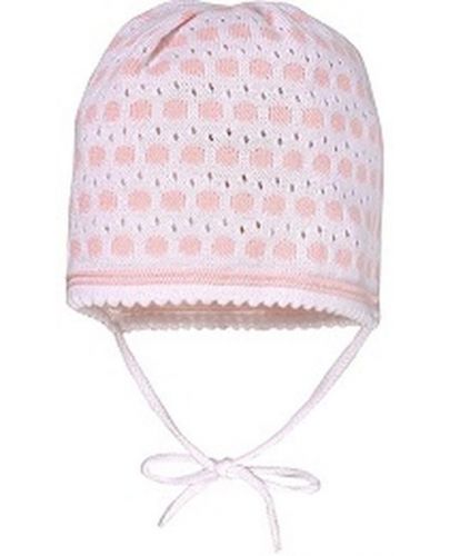Лятна плетена шапка Maximo - размер 39, розово-бяла - 1