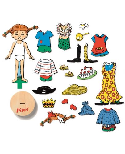 Магнитна дървена кукла с дрехи Micki Pippi -  Пипи дългото чорапче - 2