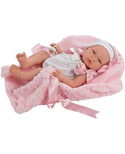 Кукла Asi - Бебе Мария, с бяло гащеризонче и розово одеяло - 1