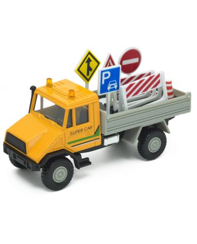 Метална играчка Welly Urban Spirit - Камион Urban, с пътни знаци 1:34 - 1